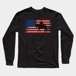 cowboy american flag vintage usa  cowboy Rodeo Roping Horse Riding Long Sleeve T-Shirt